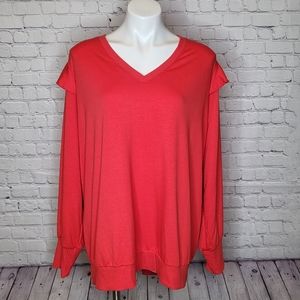 Torrid Ruffle Sleeve V-Neck Watermelon Red Top Size 4 (4X)